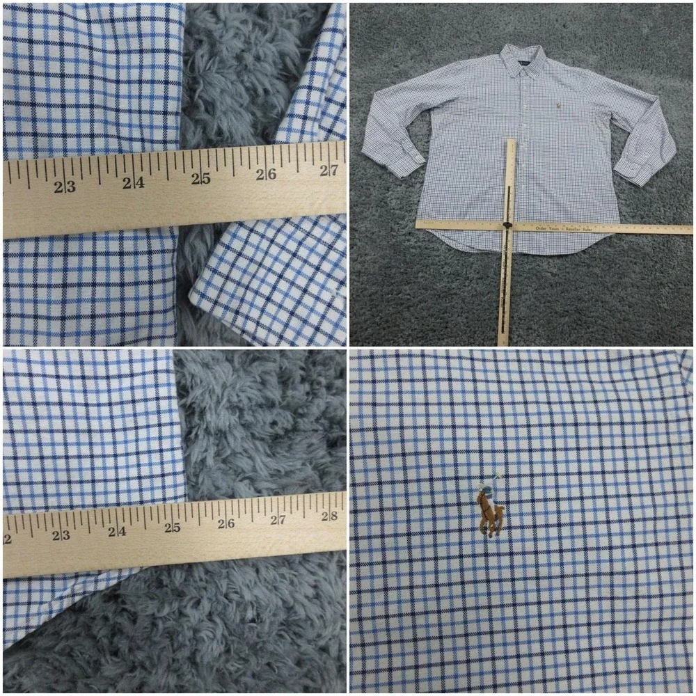 Ralph Lauren Shirt Mens XL Blue White Check Button Down Long Sleeve 100% Cotton